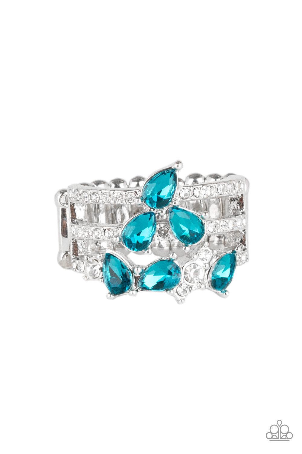 Blink Back TIERS Blue Rhinestone Ring - Paparazzi Accessories- lightbox - CarasShop.com - Paparazzi Jewelry by Cara Jewels