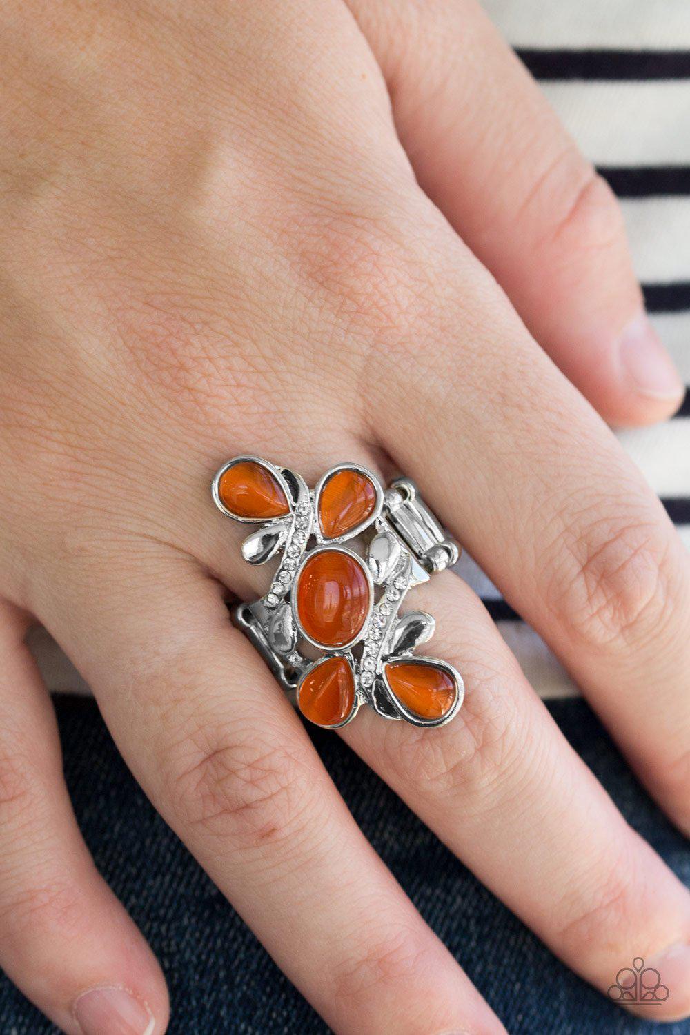 Bliss Out Orange Moonstone Ring - Paparazzi Accessories- on model - CarasShop.com - Paparazzi Jewelry by Cara Jewels