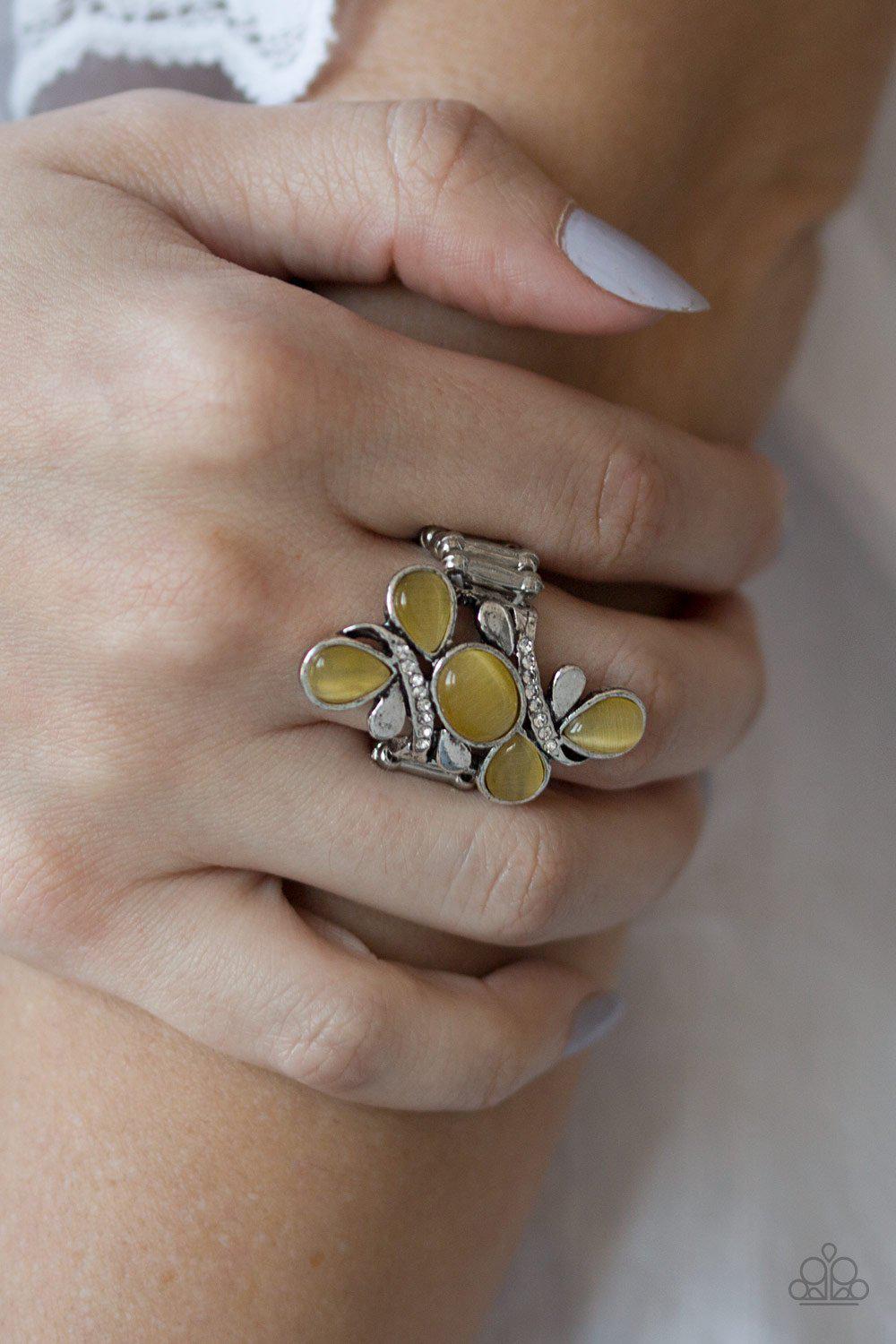 Bliss Out Yellow Moonstone Ring - Paparazzi Accessories- on model - CarasShop.com - Paparazzi Jewelry by Cara Jewels