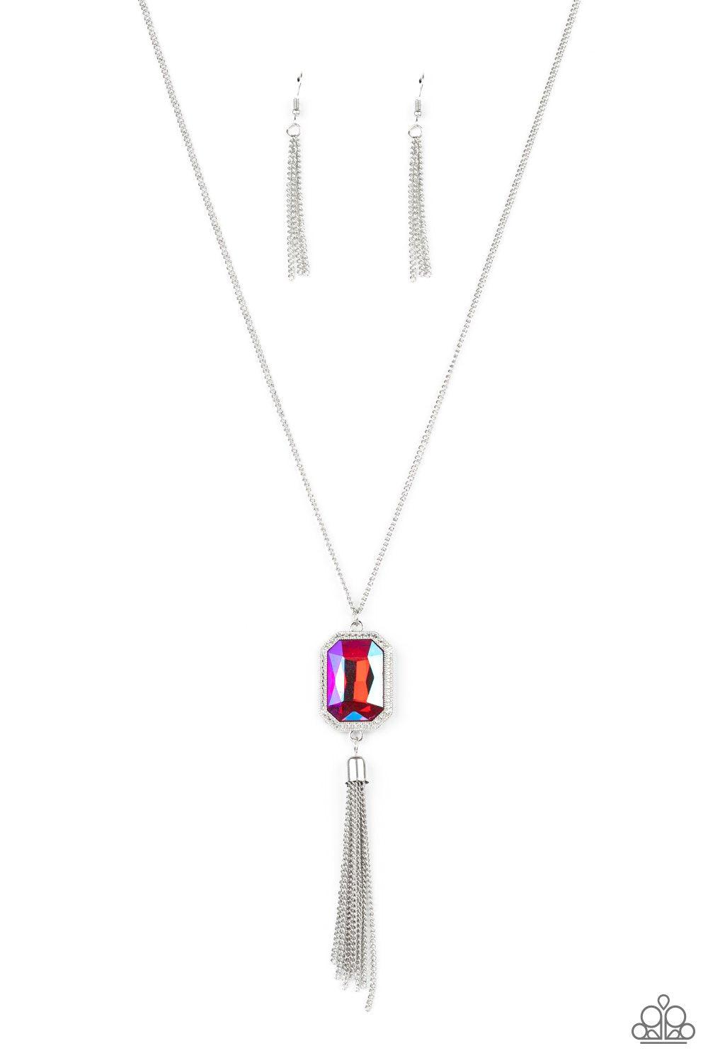 Blissed Out Opulence Pink Iridescent Gem Tassel Necklace - Paparazzi Accessories- lightbox - CarasShop.com - Paparazzi Jewelry by Cara Jewels