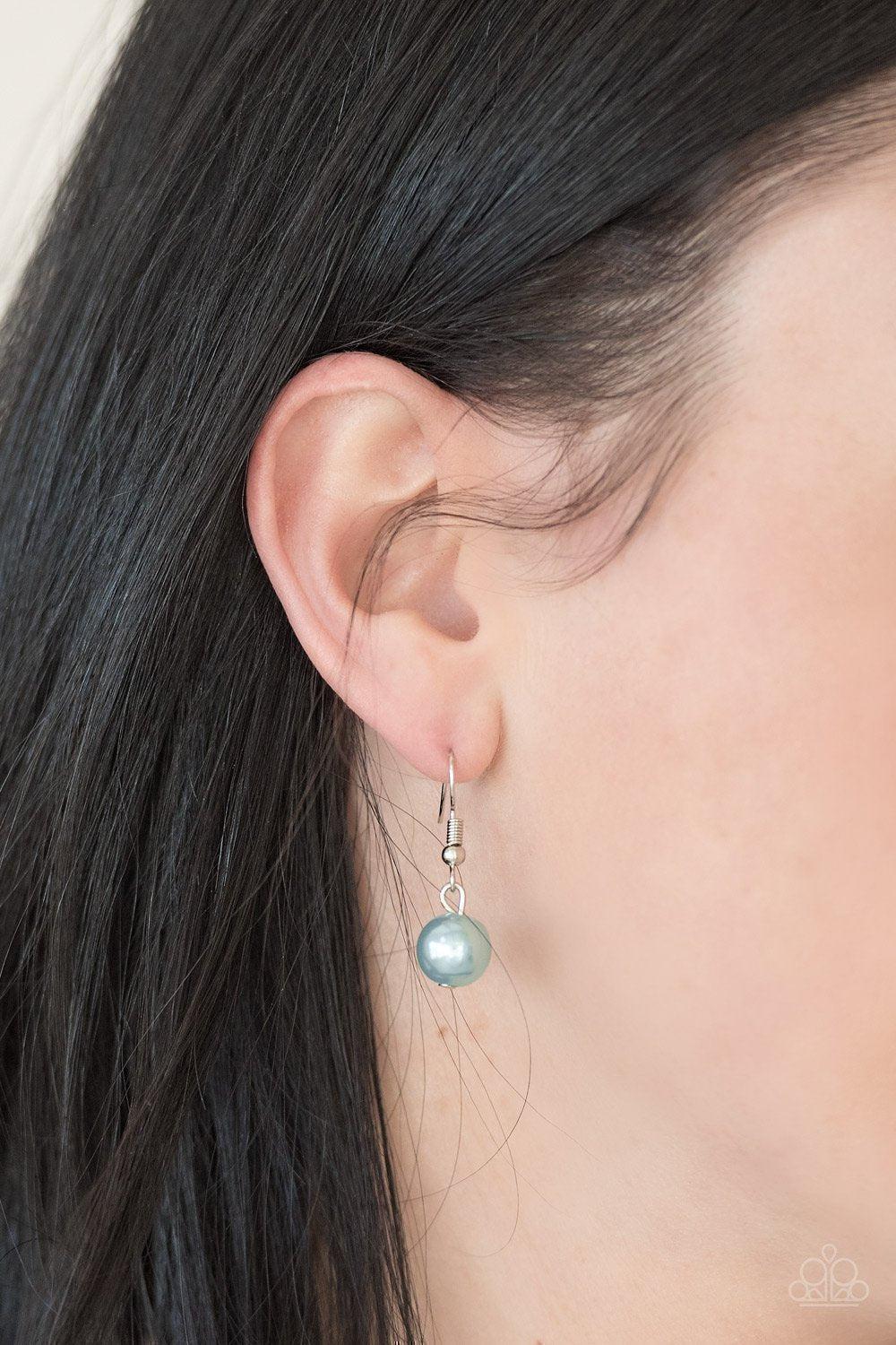 Blissfully Bridesmaid Blue Pearl Necklace - Paparazzi Accessories - free matching earrings -CarasShop.com - Paparazzi Jewelry by Cara Jewels