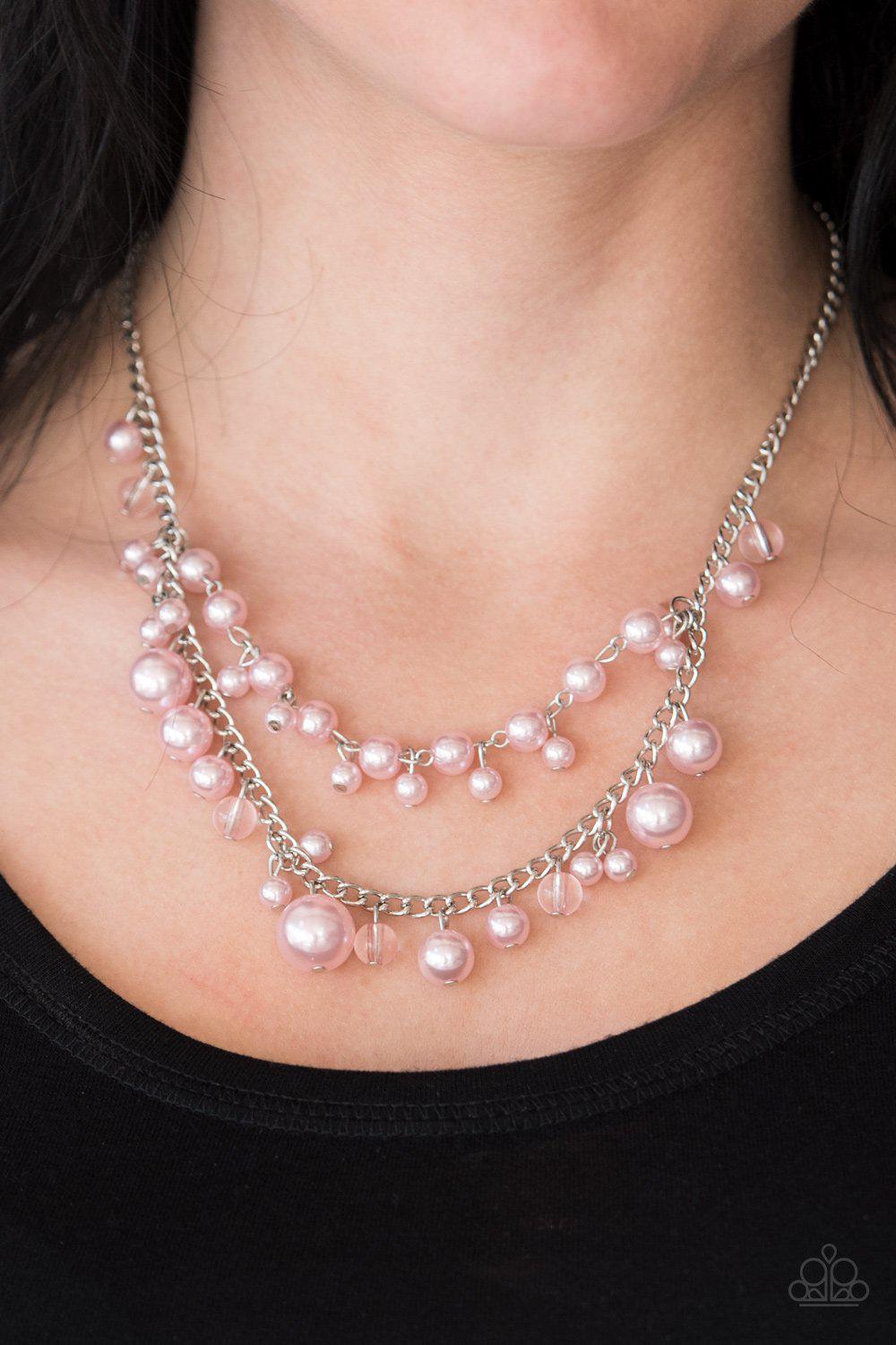 Blissfully Bridesmaid Pink Pearl Necklace - Paparazzi Accessories- on model - CarasShop.com - Paparazzi Jewelry by Cara Jewels