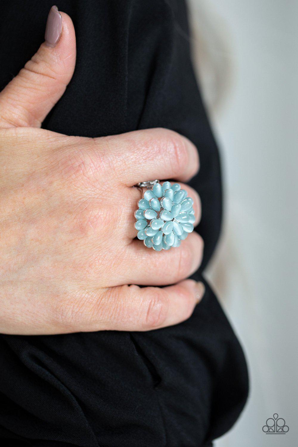Bloomin Bloomer Blue Cat's Eye Ring - Paparazzi Accessories- on model - CarasShop.com - Paparazzi Jewelry by Cara Jewels