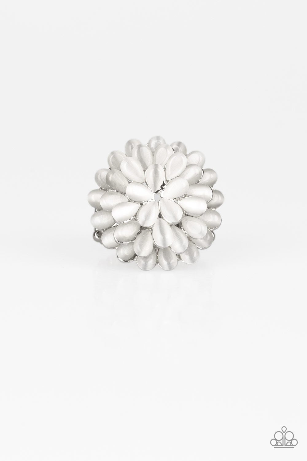 Bloomin Bloomer White Cat's Eye Ring - Paparazzi Accessories- lightbox - CarasShop.com - Paparazzi Jewelry by Cara Jewels