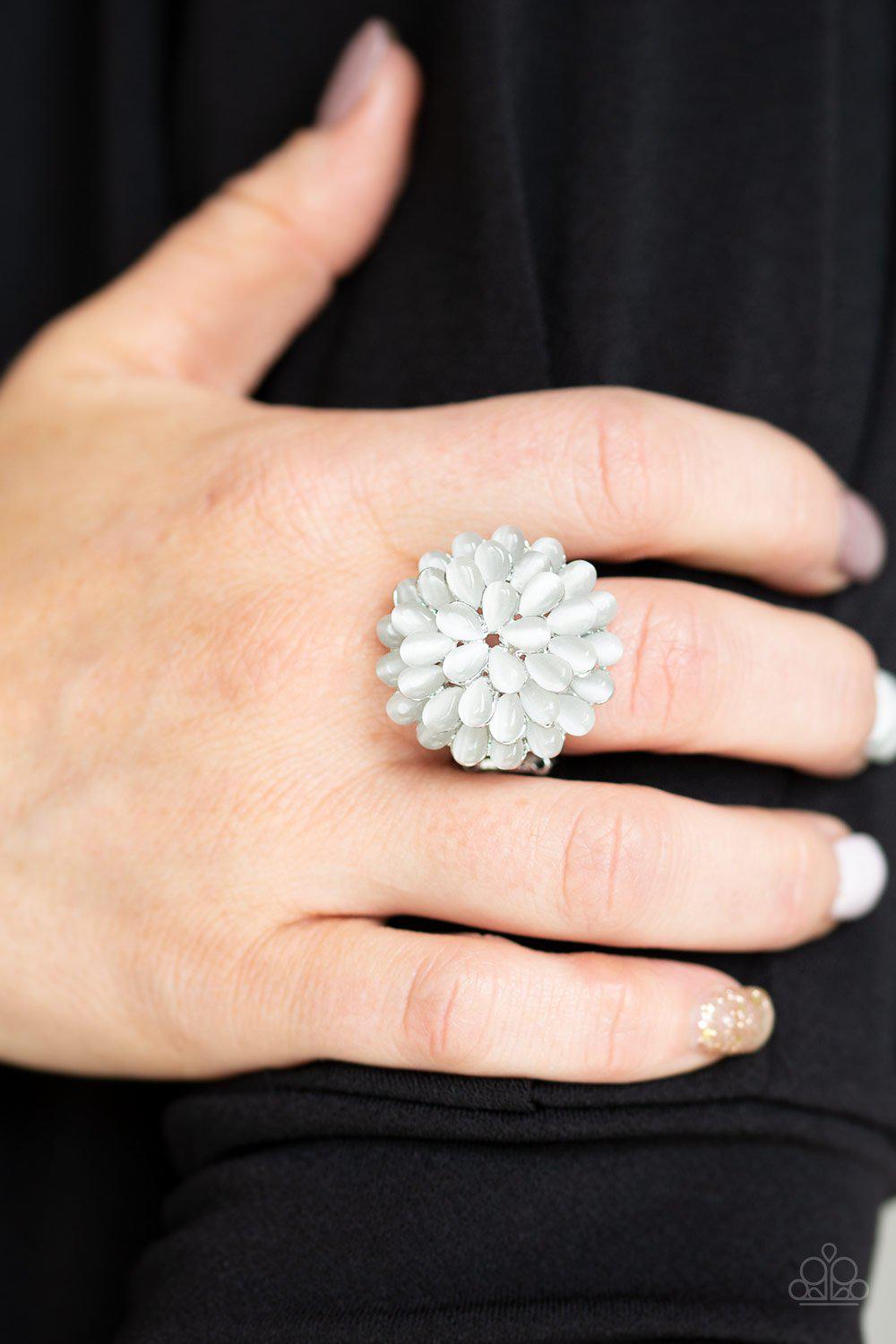 Bloomin Bloomer White Cat's Eye Ring - Paparazzi Accessories- lightbox - CarasShop.com - Paparazzi Jewelry by Cara Jewels