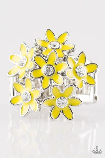 Blooming Bouquets Yellow Flower Ring - Paparazzi Accessories- lightbox - CarasShop.com - Paparazzi Jewelry by Cara Jewels