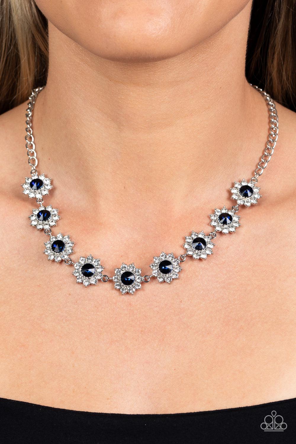 Blooming Brilliance Blue Rhinestone Necklace - Paparazzi Accessories- lightbox - CarasShop.com - Paparazzi Jewelry by Cara Jewels