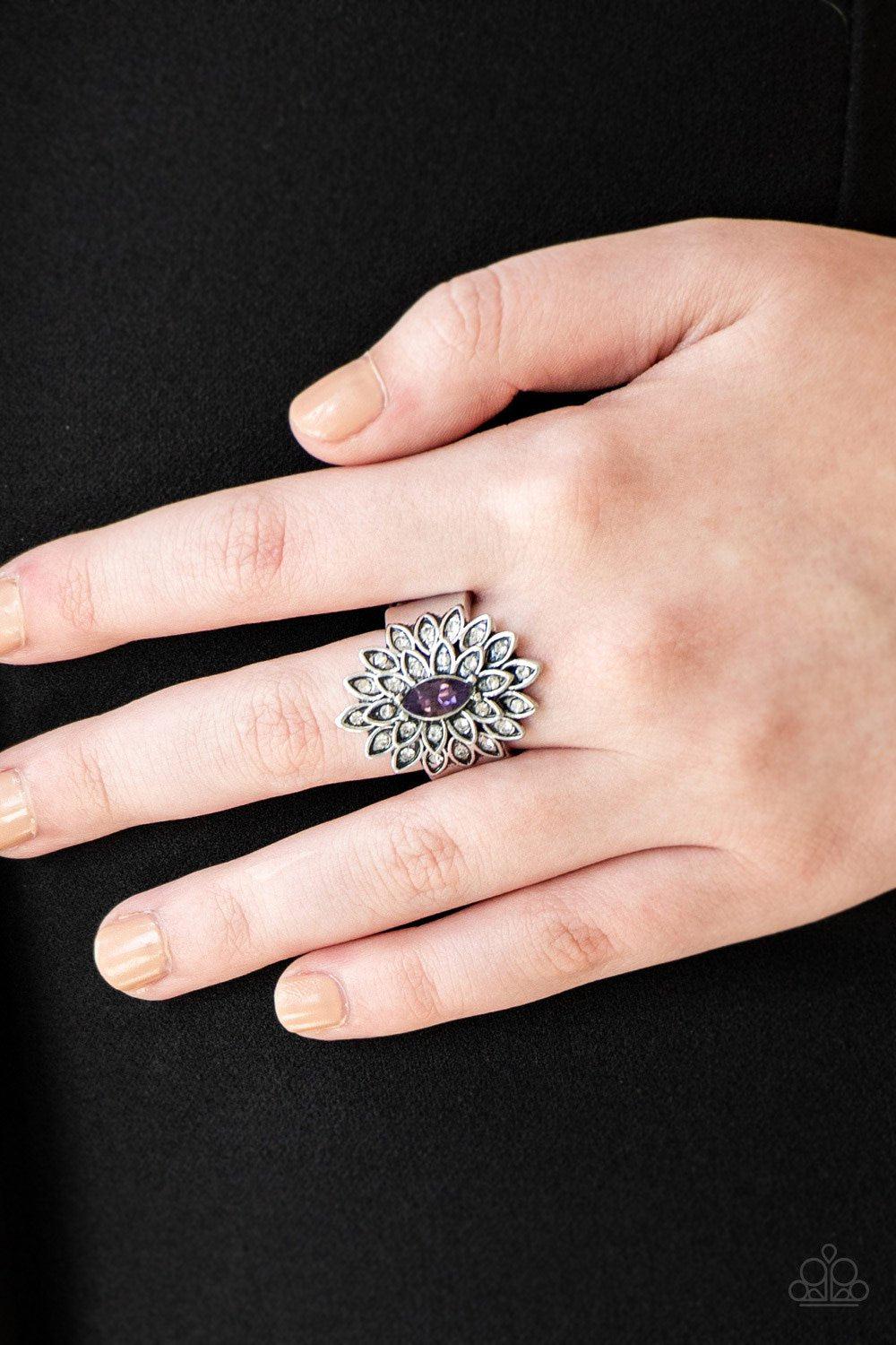 Blooming Fireworks Silver and Purple Ring - Paparazzi Accessories- on model - CarasShop.com - Paparazzi Jewelry by Cara Jewels