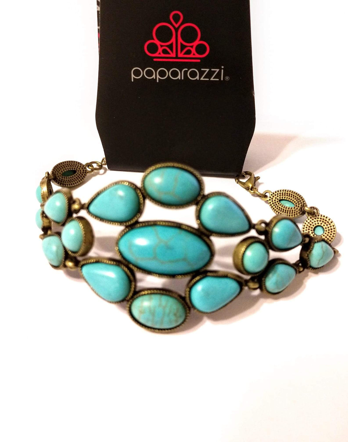 Blooming Prairies Blue Turquoise Stone and Brass Bracelet - Paparazzi Accessories- lightbox - CarasShop.com - Paparazzi Jewelry by Cara Jewels