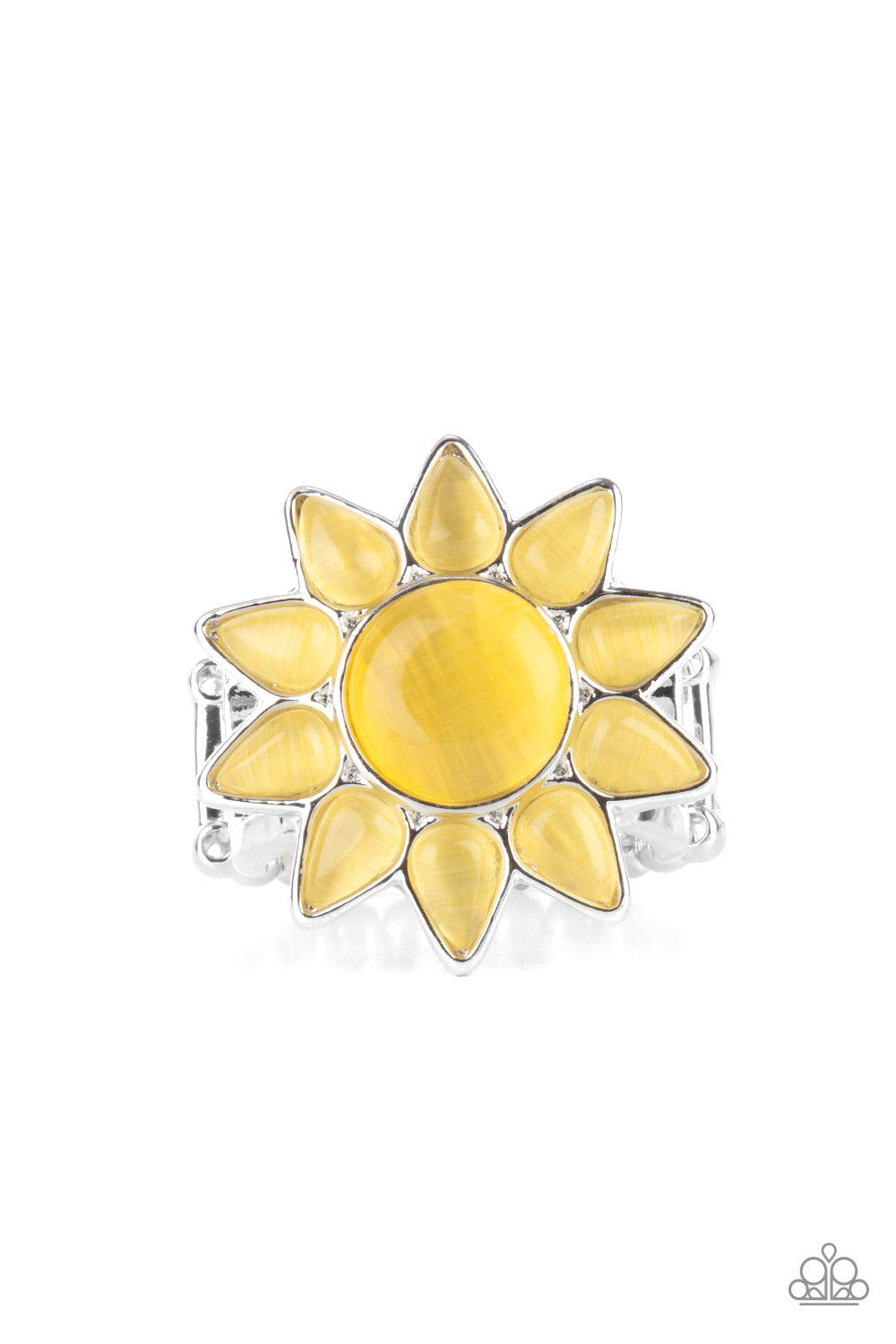 Blossoming Sunbeams Yellow Cat's Eye Stone Ring - Paparazzi Accessories- lightbox - CarasShop.com - Paparazzi Jewelry by Cara Jewels