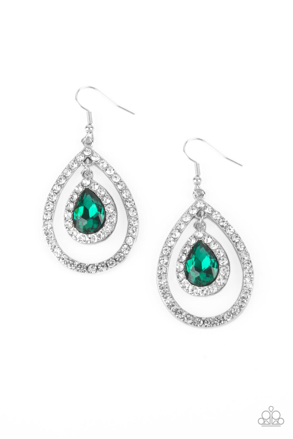 Blushing Bride Green & White Rhinestone Earrings - Paparazzi Accessories- lightbox - CarasShop.com - Paparazzi Jewelry by Cara Jewels