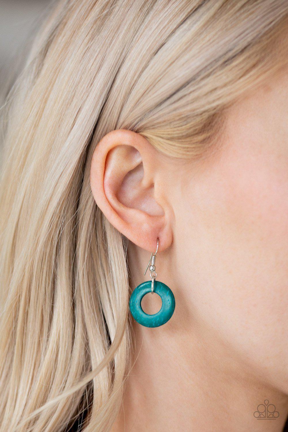 Boardwalk Party Blue and Brown Wood Necklace - Paparazzi Accessories - free matching earrings -CarasShop.com - Paparazzi Jewelry by Cara Jewels