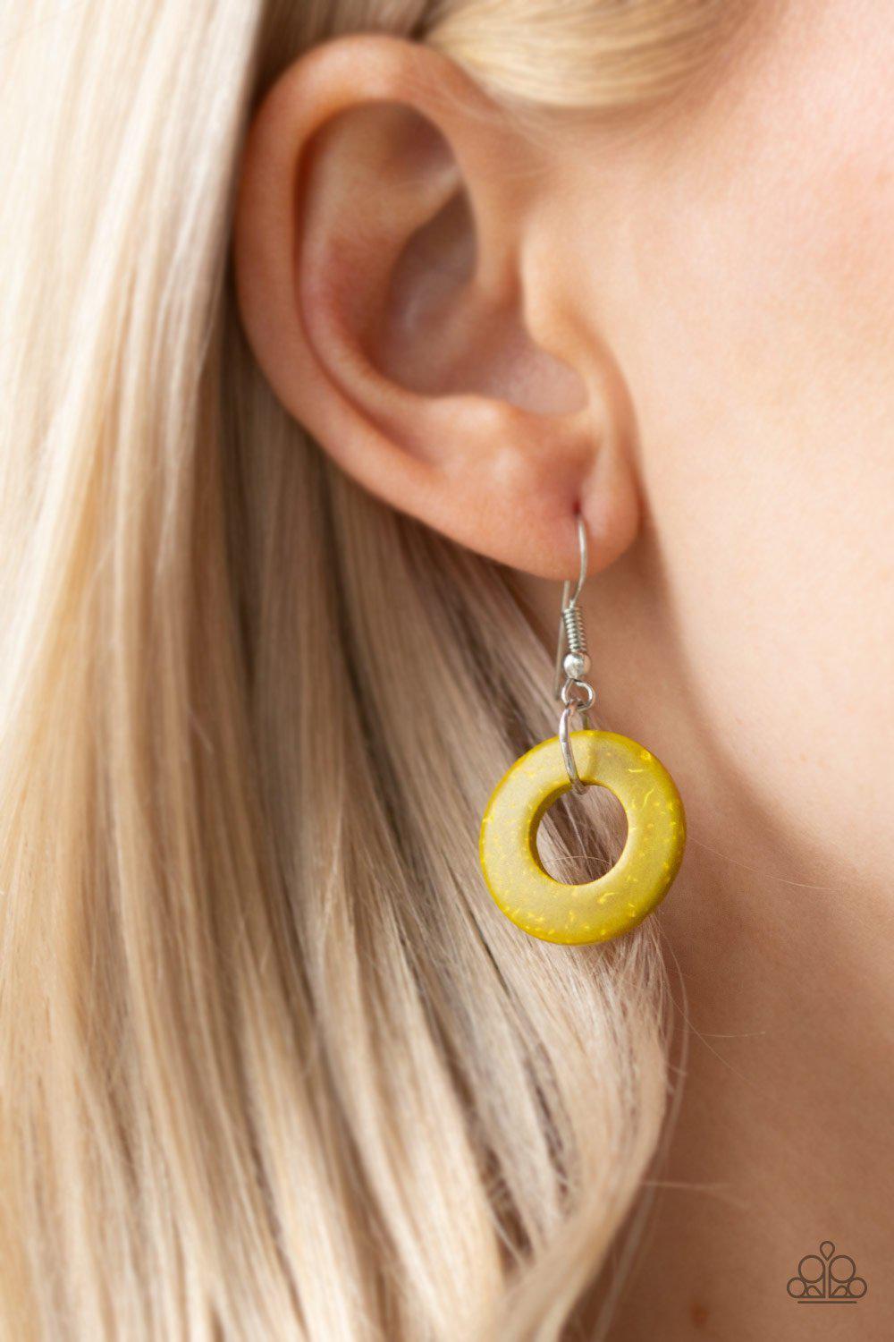 Boardwalk Party Yellow and Brown Wood Necklace - Paparazzi Accessories - free matching earrings -CarasShop.com - Paparazzi Jewelry by Cara Jewels