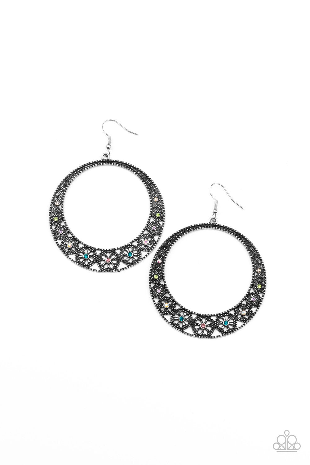 Bodaciously Blooming Multi Rhinestone and Filigree Earrings - Paparazzi Accessories- lightbox - CarasShop.com - Paparazzi Jewelry by Cara Jewels