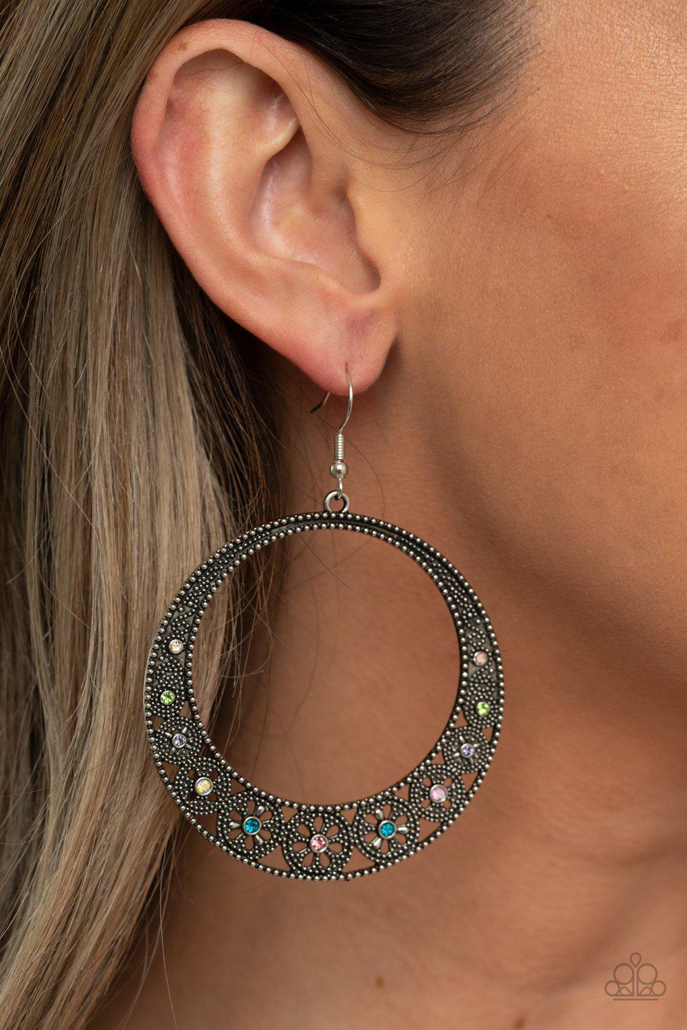 Bodaciously Blooming Multi Rhinestone and Filigree Earrings - Paparazzi Accessories- lightbox - CarasShop.com - Paparazzi Jewelry by Cara Jewels