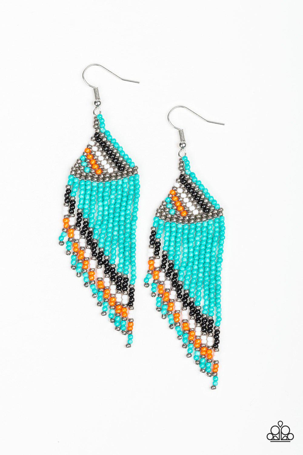 Bodaciously Bohemian Turquoise Blue Seed Bead Earrings - Paparazzi Accessories- lightbox - CarasShop.com - Paparazzi Jewelry by Cara Jewels