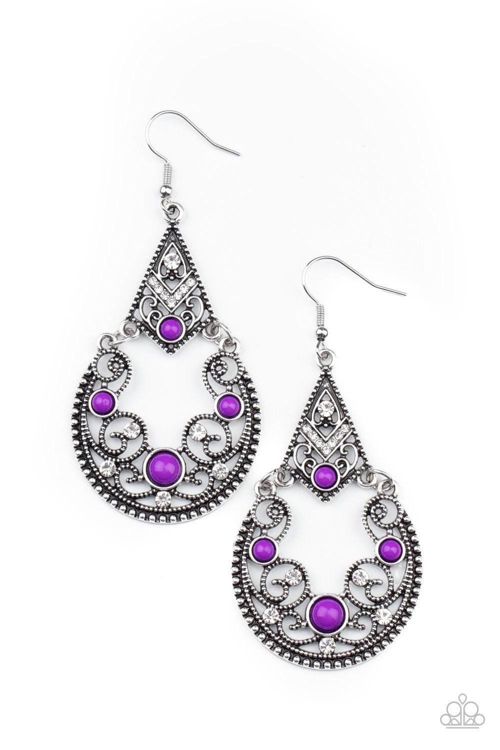 Bohemian Ball Purple Earrings - Paparazzi Accessories- lightbox - CarasShop.com - Paparazzi Jewelry by Cara Jewels
