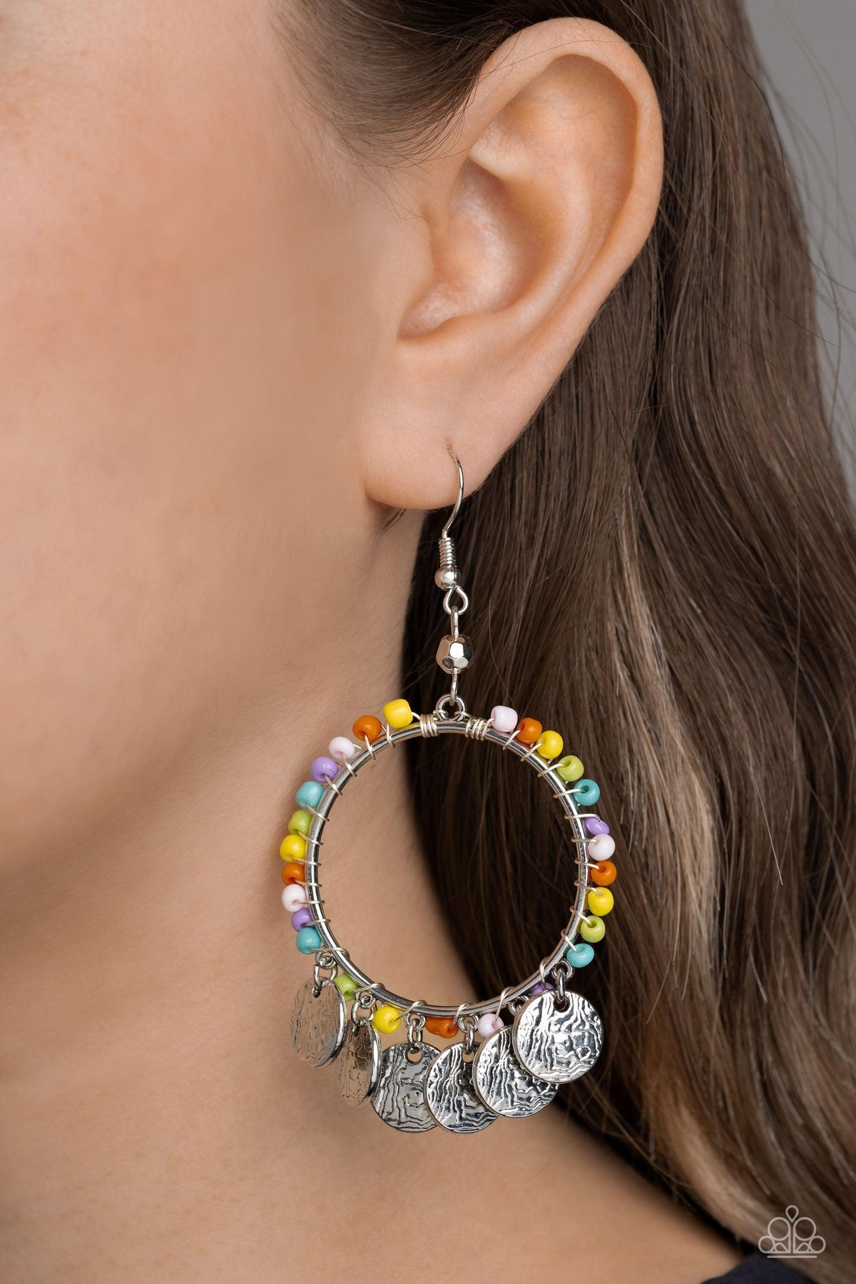 Bohemian Beach Blast Multi Seed Bead Earrings - Paparazzi Accessories- on model - CarasShop.com - Paparazzi Jewelry by Cara Jewels