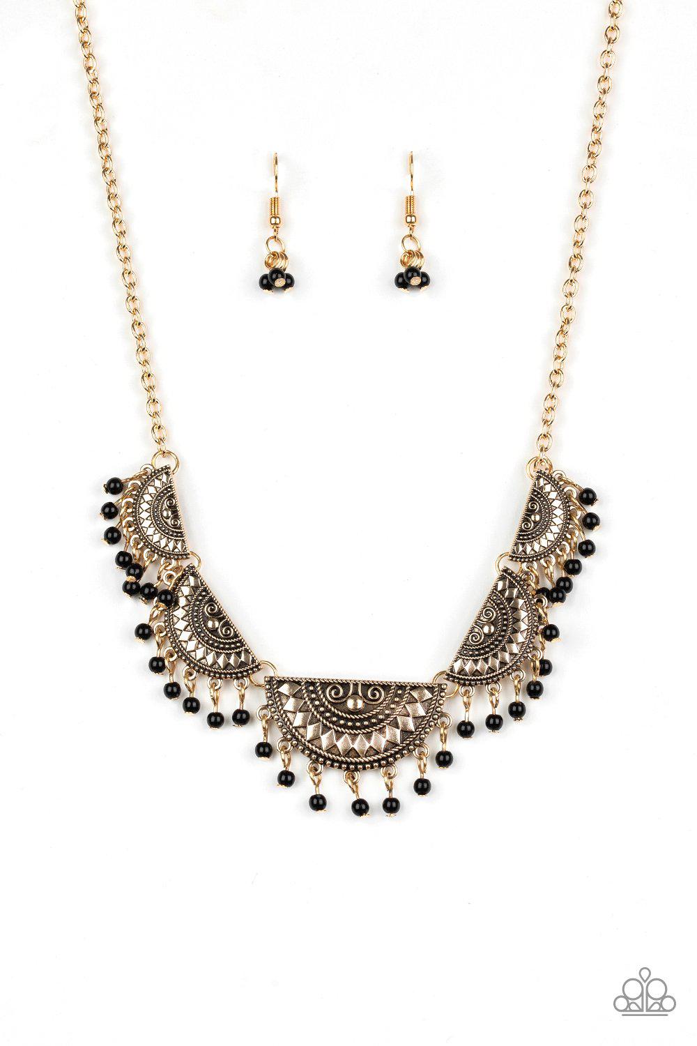 Boho Baby Gold and Black Necklace - Paparazzi Accessories- lightbox - CarasShop.com - Paparazzi Jewelry by Cara Jewels