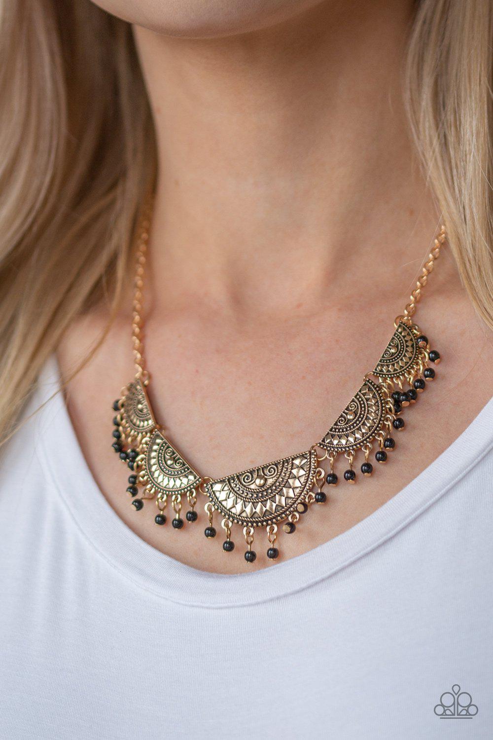 Boho Baby Gold and Black Necklace - Paparazzi Accessories- on model - CarasShop.com - Paparazzi Jewelry by Cara Jewels
