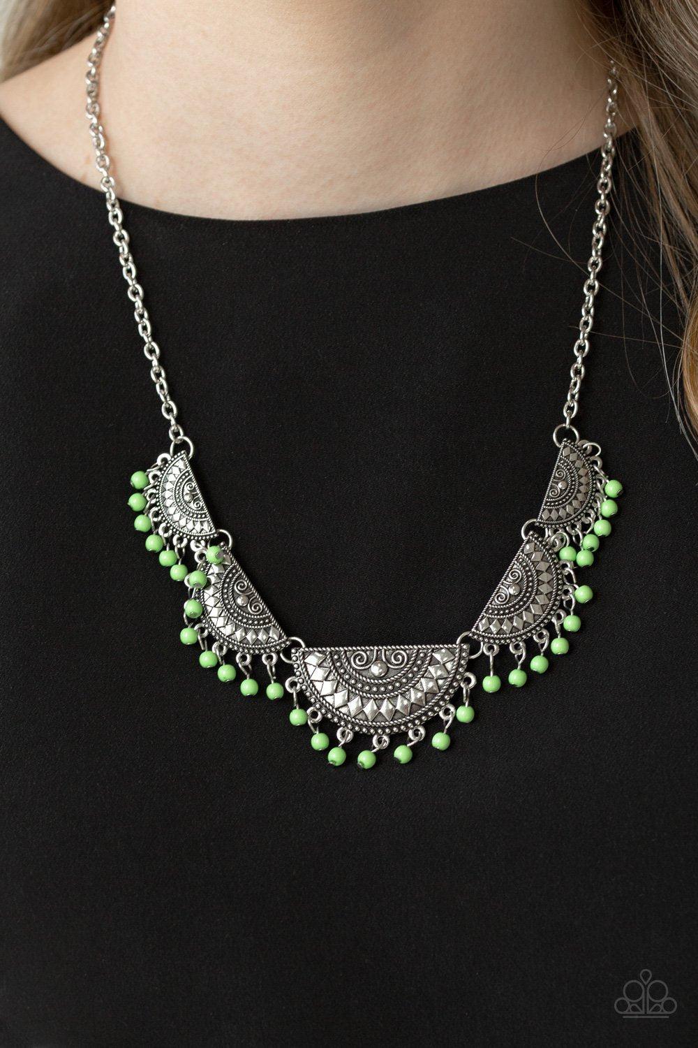 Boho Baby Green Necklace - Paparazzi Accessories- on model - CarasShop.com - Paparazzi Jewelry by Cara Jewels