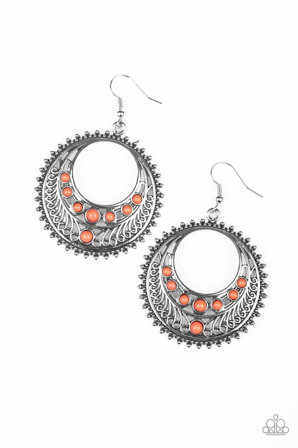 Boho Bliss Coral and Silver Earrings - Paparazzi Accessories- lightbox - CarasShop.com - Paparazzi Jewelry by Cara Jewels