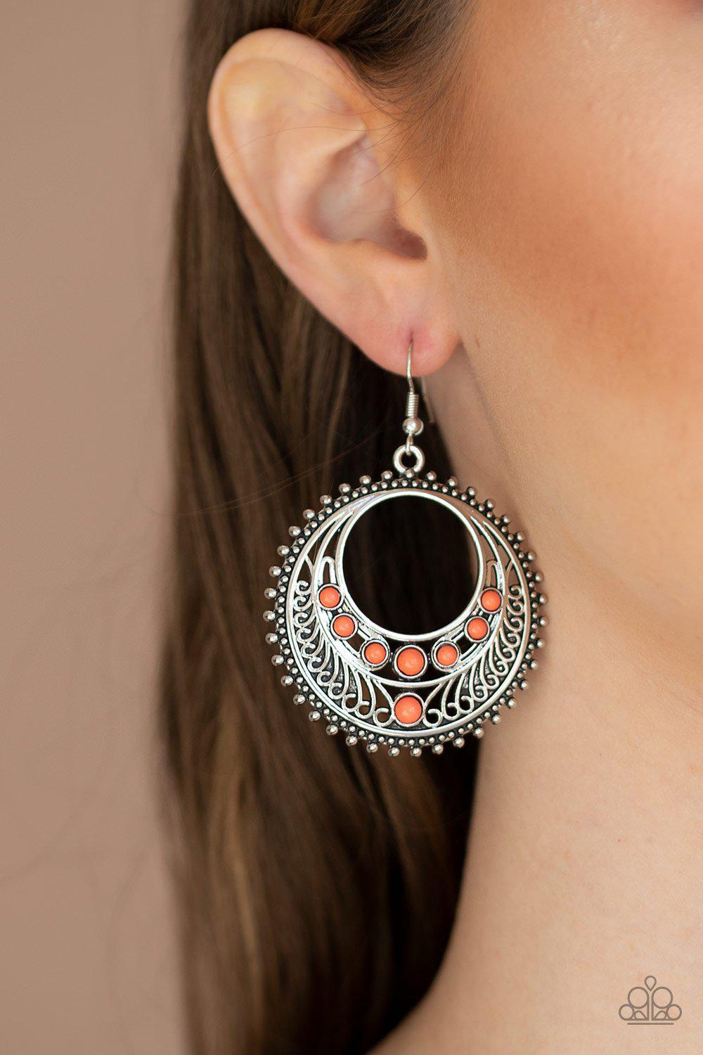 Boho Bliss Coral and Silver Earrings - Paparazzi Accessories- lightbox - CarasShop.com - Paparazzi Jewelry by Cara Jewels