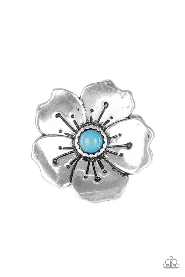 Boho Blossom Turquoise Blue Stone and Silver Flower Ring - Paparazzi Accessories- lightbox - CarasShop.com - Paparazzi Jewelry by Cara Jewels