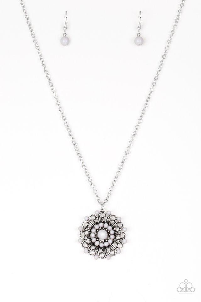 Boho Bonanza Silver Flower Necklace - Paparazzi Accessories- lightbox - CarasShop.com - Paparazzi Jewelry by Cara Jewels