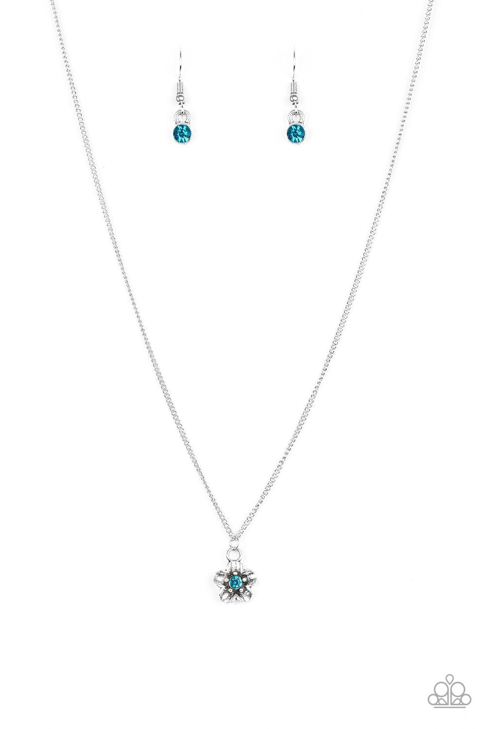 Boho Botanical Silver and Blue Flower Necklace - Paparazzi Accessories- lightbox - CarasShop.com - Paparazzi Jewelry by Cara Jewels