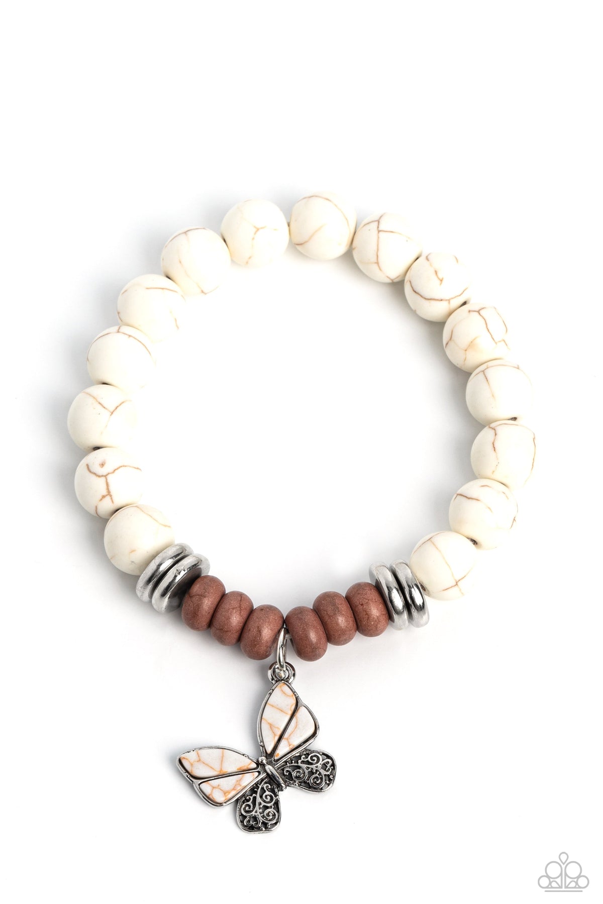 Bold Butterfly White Stone Bracelet - Paparazzi Accessories- lightbox - CarasShop.com - Paparazzi Jewelry by Cara Jewels