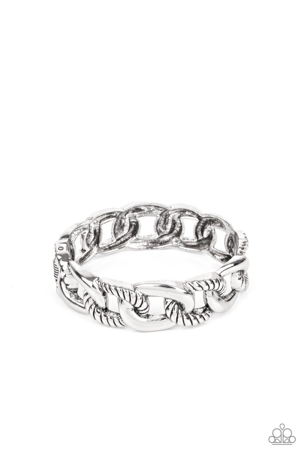 Bold Move Silver Chain Link Hinged Bracelet - Paparazzi Accessories- lightbox - CarasShop.com - Paparazzi Jewelry by Cara Jewels