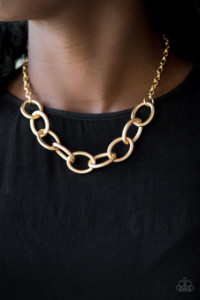 Boldly Bronx Gold Necklace - Paparazzi Accessories- lightbox - CarasShop.com - Paparazzi Jewelry by Cara Jewels