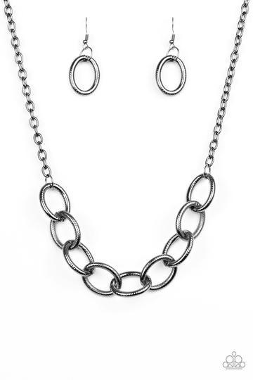 Boldly Bronx Gunmetal Black Necklace - Paparazzi Accessories- lightbox - CarasShop.com - Paparazzi Jewelry by Cara Jewels