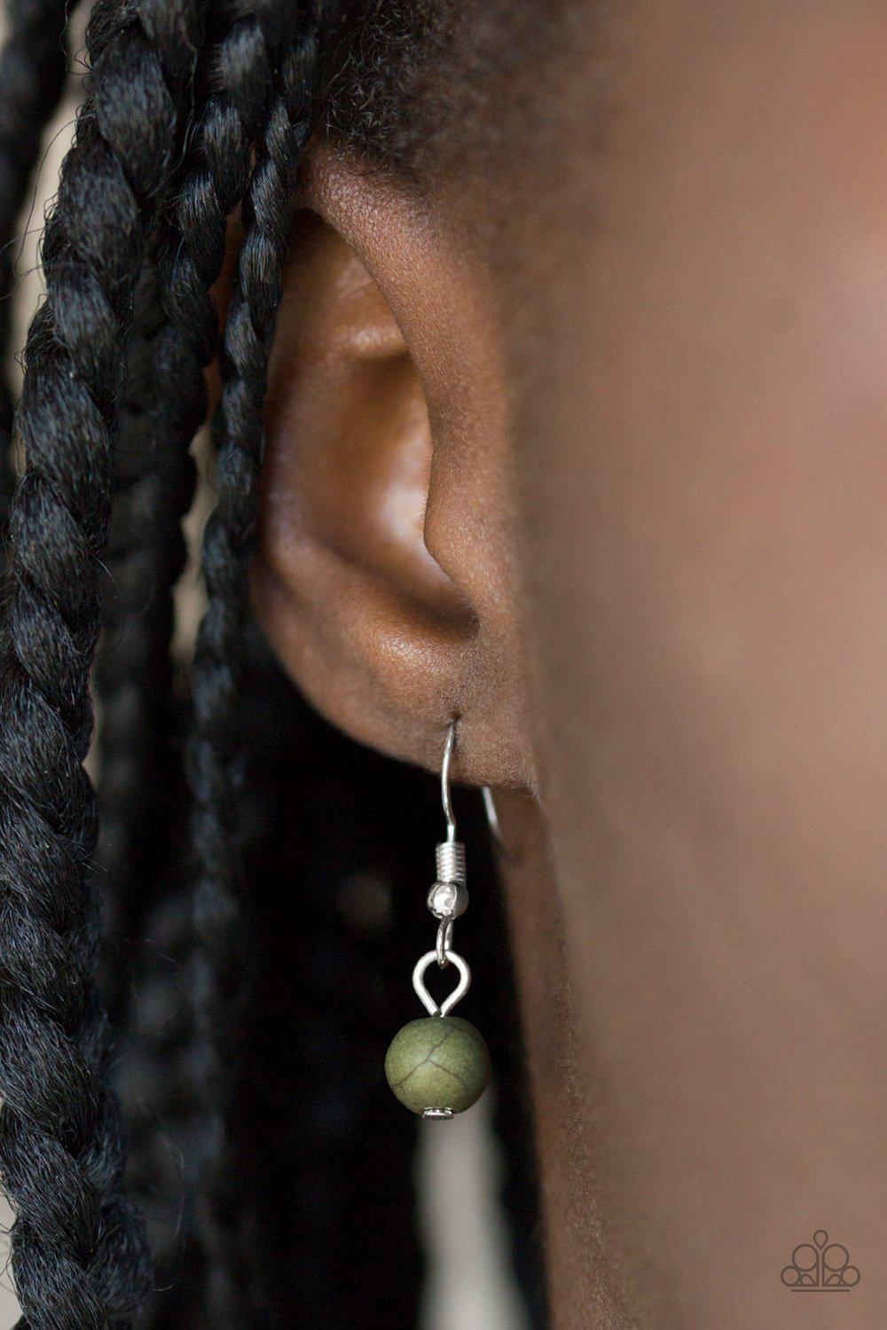 Bon Voyager Green Stone and Silver Necklace - Paparazzi Accessories - free matching earrings -CarasShop.com - Paparazzi Jewelry by Cara Jewels