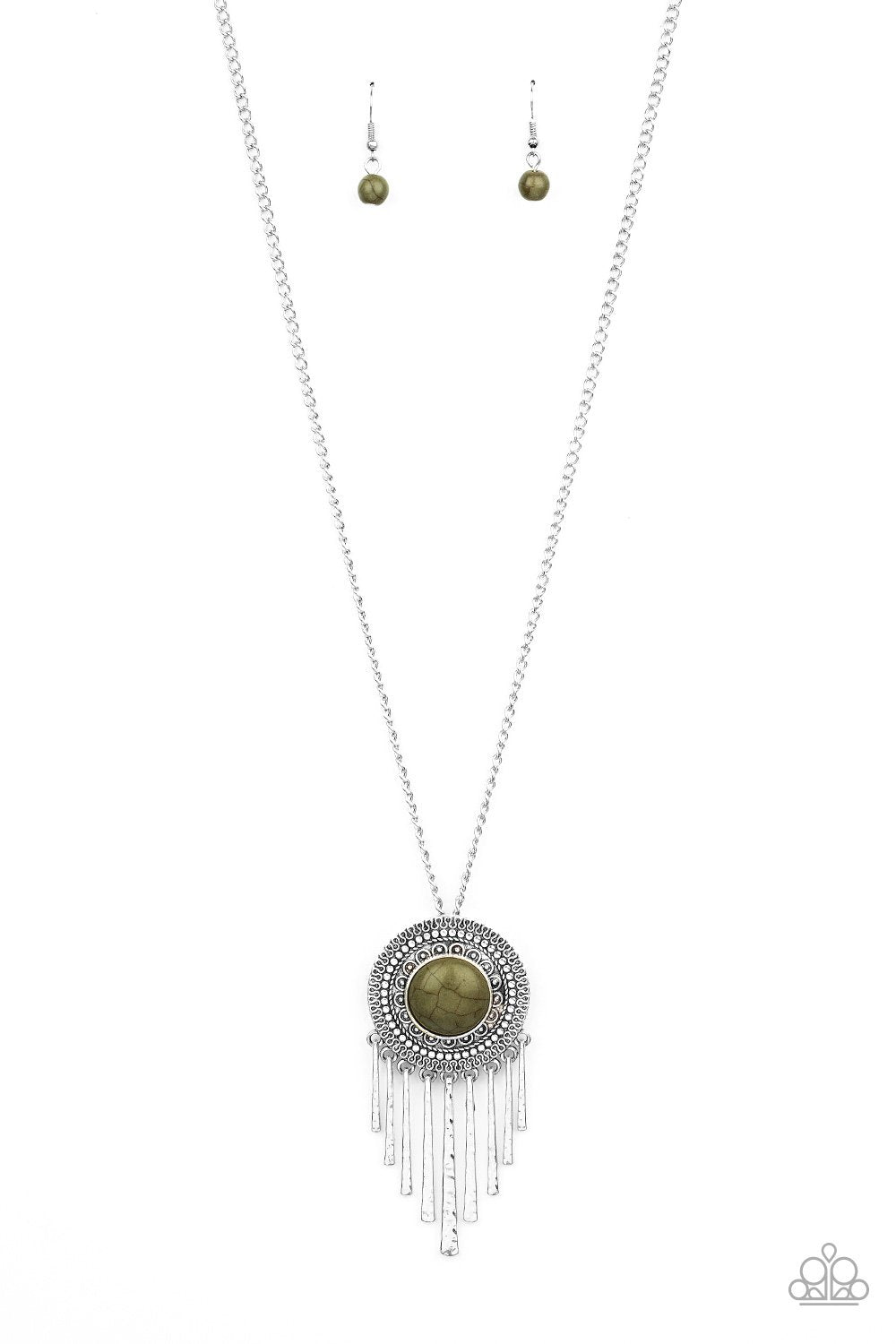 Bon Voyager Green Stone and Silver Necklace - Paparazzi Accessories- lightbox - CarasShop.com - Paparazzi Jewelry by Cara Jewels