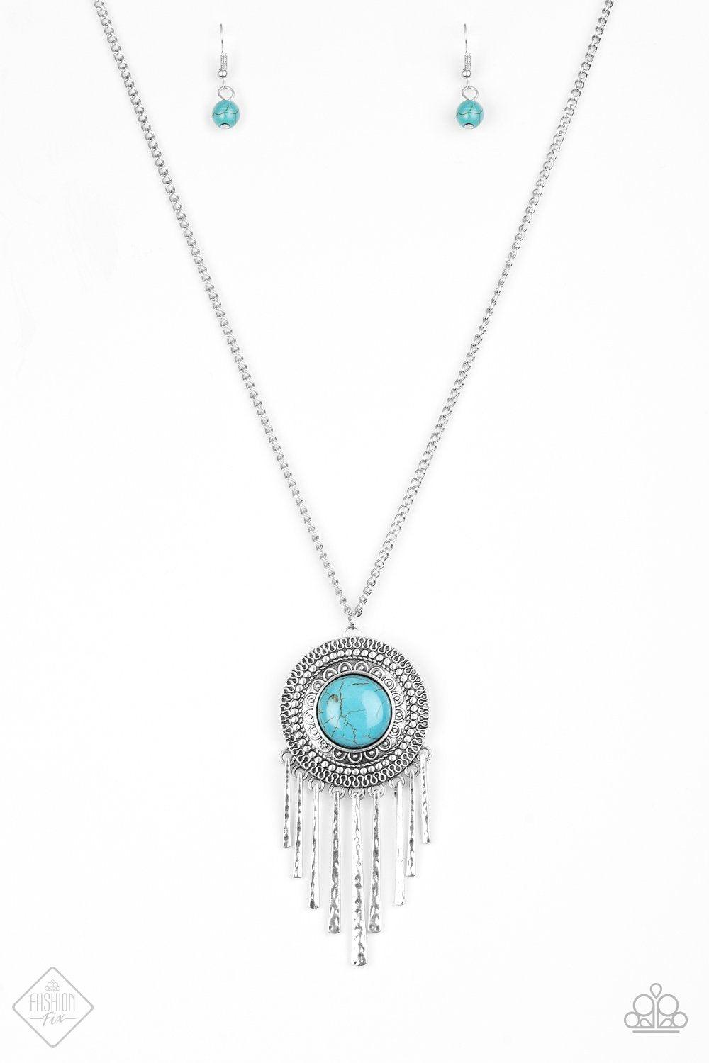 Bon Voyager Turquoise Blue and Silver Necklace - Paparazzi Accessories- lightbox - CarasShop.com - Paparazzi Jewelry by Cara Jewels