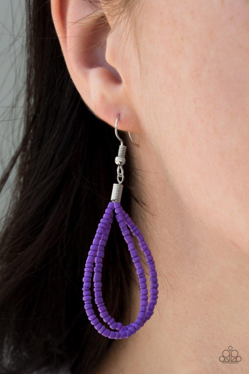 Bora Bombora - Purple Seed Bead Necklace and matching Earrings - Paparazzi Accessories - free matching earrings -CarasShop.com - Paparazzi Jewelry by Cara Jewels
