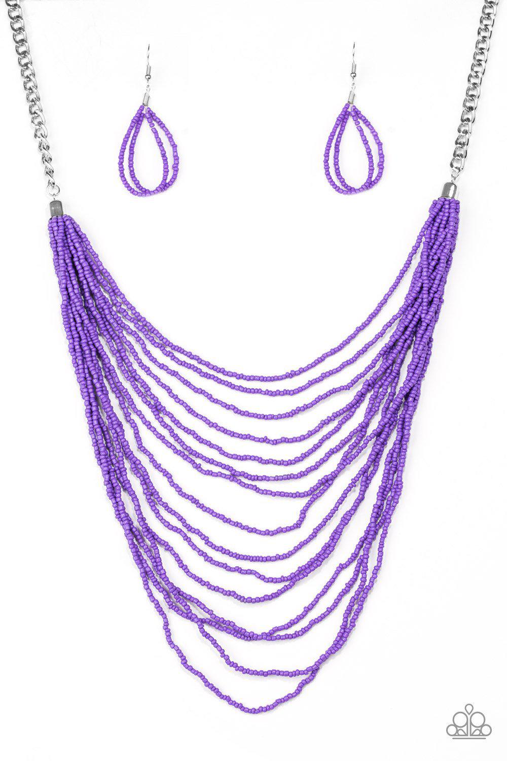 Bora Bombora - Purple Seed Bead Necklace and matching Earrings - Paparazzi Accessories- lightbox - CarasShop.com - Paparazzi Jewelry by Cara Jewels