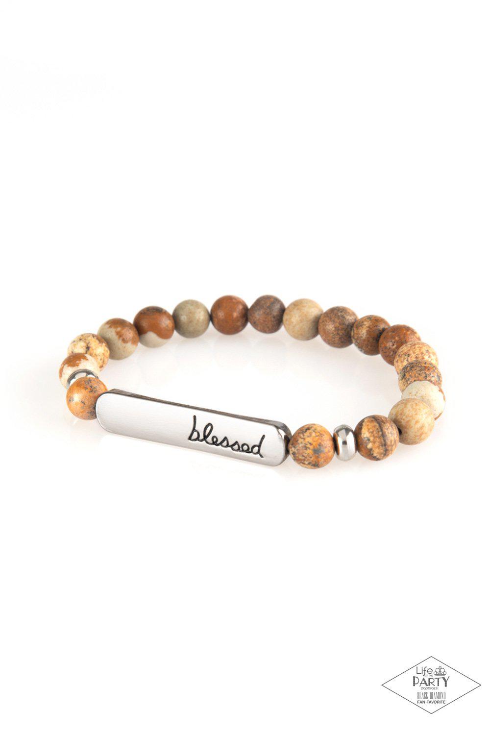 Born Blessed Brown Stone Stretch Bracelet - Paparazzi Accessories- lightbox - CarasShop.com - Paparazzi Jewelry by Cara Jewels