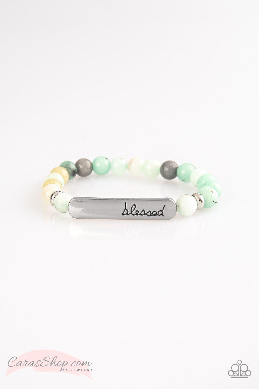 Born Blessed - Green Stone Stretch Bracelet - Paparazzi Accessories- lightbox - CarasShop.com - Paparazzi Jewelry by Cara Jewels