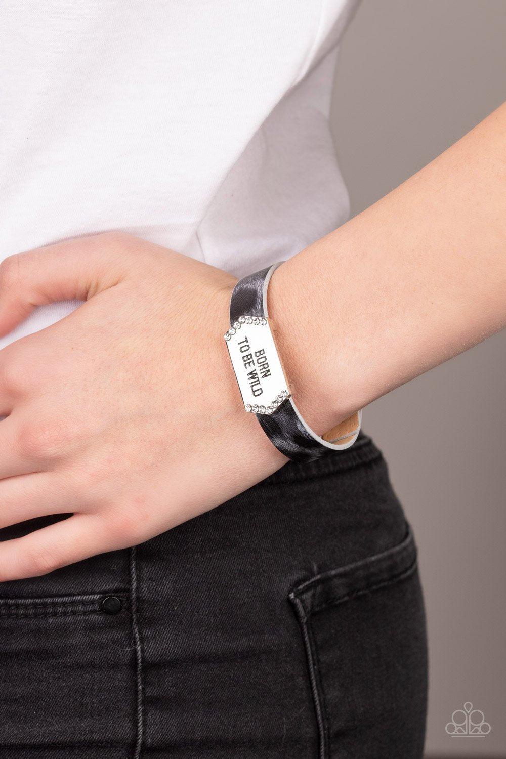 Born To Be Wild Silver Cheetah Wrap Snap Bracelet - Paparazzi Accessories- on model - CarasShop.com - Paparazzi Jewelry by Cara Jewels