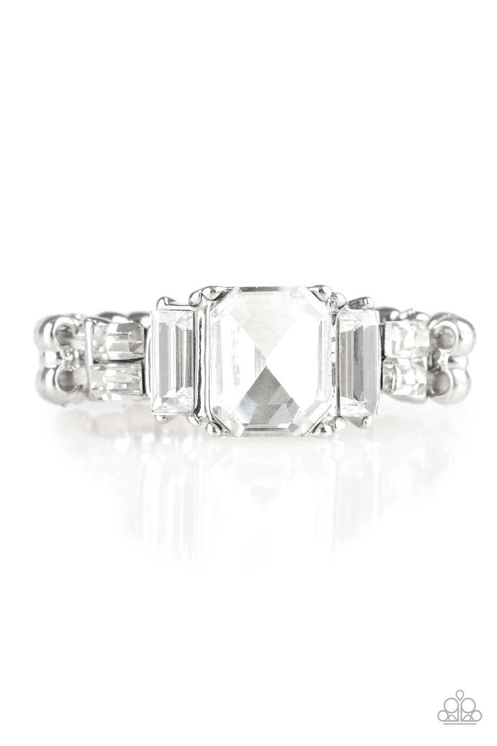 Born To Rule White Rhinestone Ring - Paparazzi Accessories- lightbox - CarasShop.com - Paparazzi Jewelry by Cara Jewels