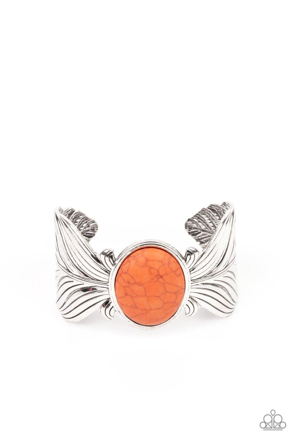 Born to Soar Orange Stone Cuff Bracelet - Paparazzi Accessories- lightbox - CarasShop.com - Paparazzi Jewelry by Cara Jewels
