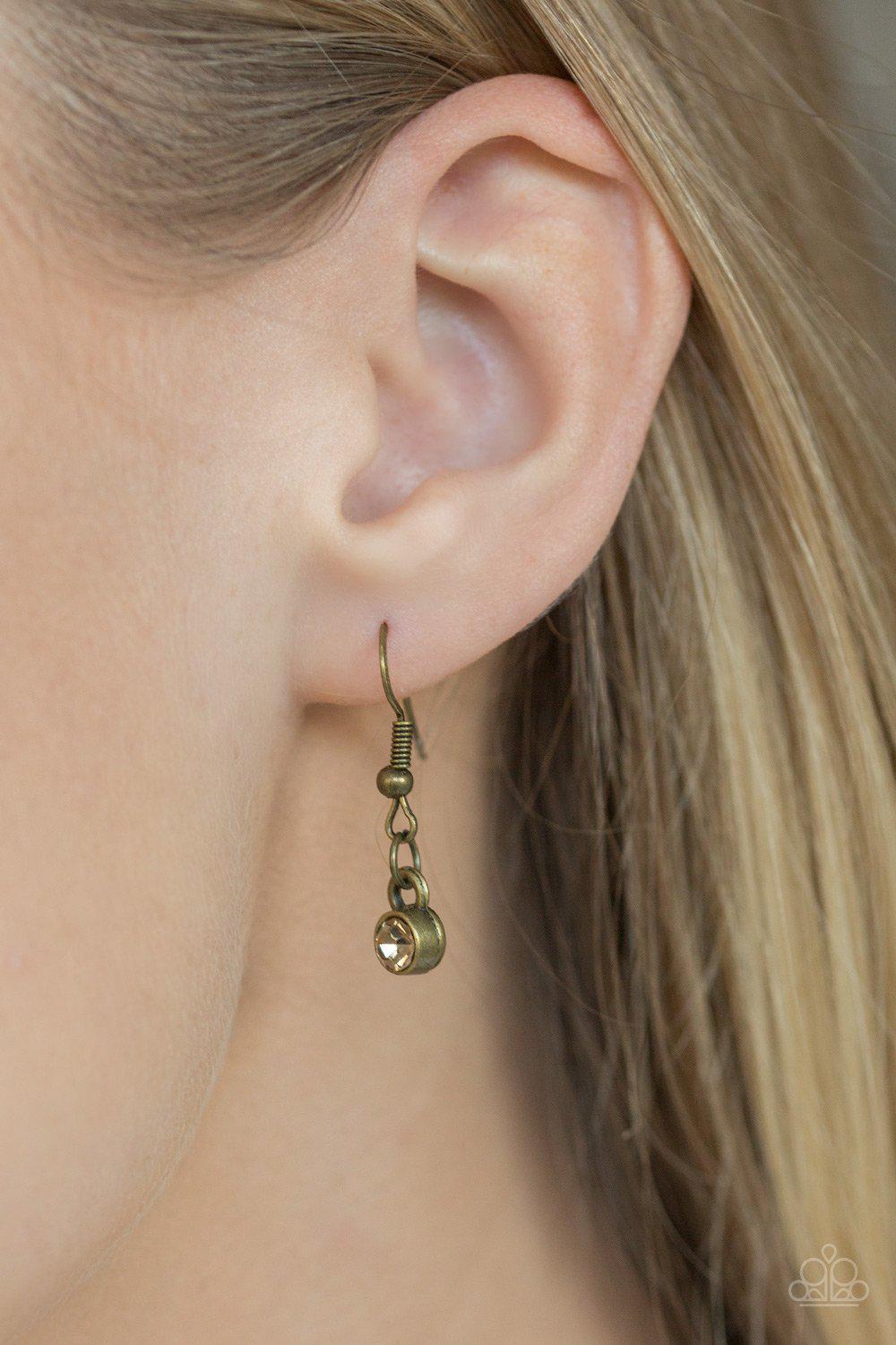 Boss Boulevard Brass and Rhinestone Chain Link Necklace - Paparazzi Accessories - free matching earrings -CarasShop.com - Paparazzi Jewelry by Cara Jewels