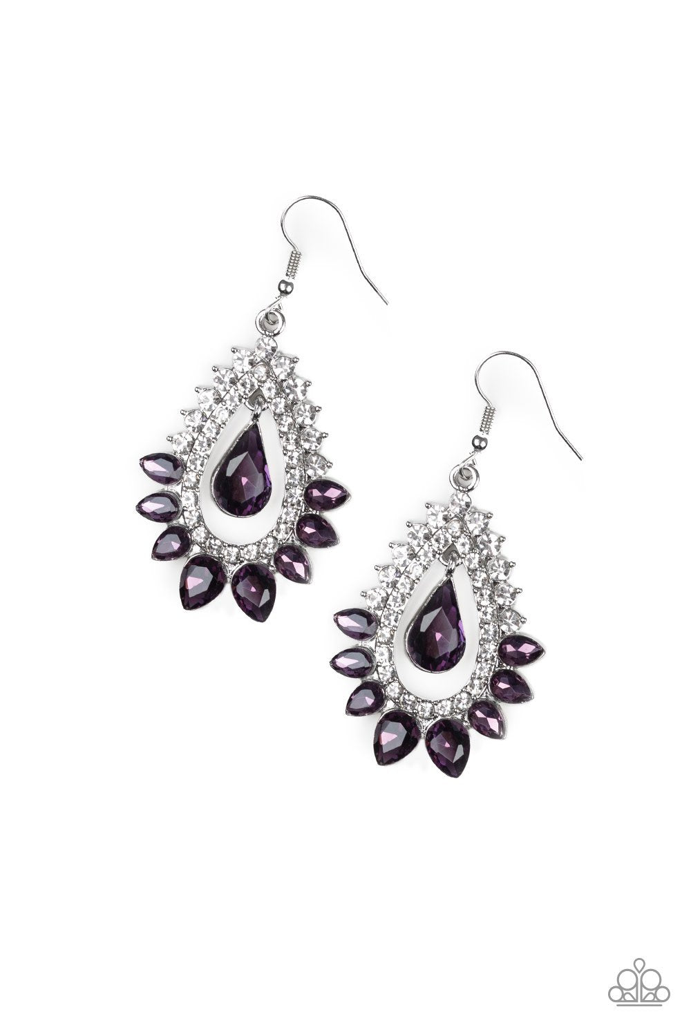 Boss Brilliance Purple and White Rhinestone Earrings - Paparazzi Accessories- lightbox - CarasShop.com - Paparazzi Jewelry by Cara Jewels