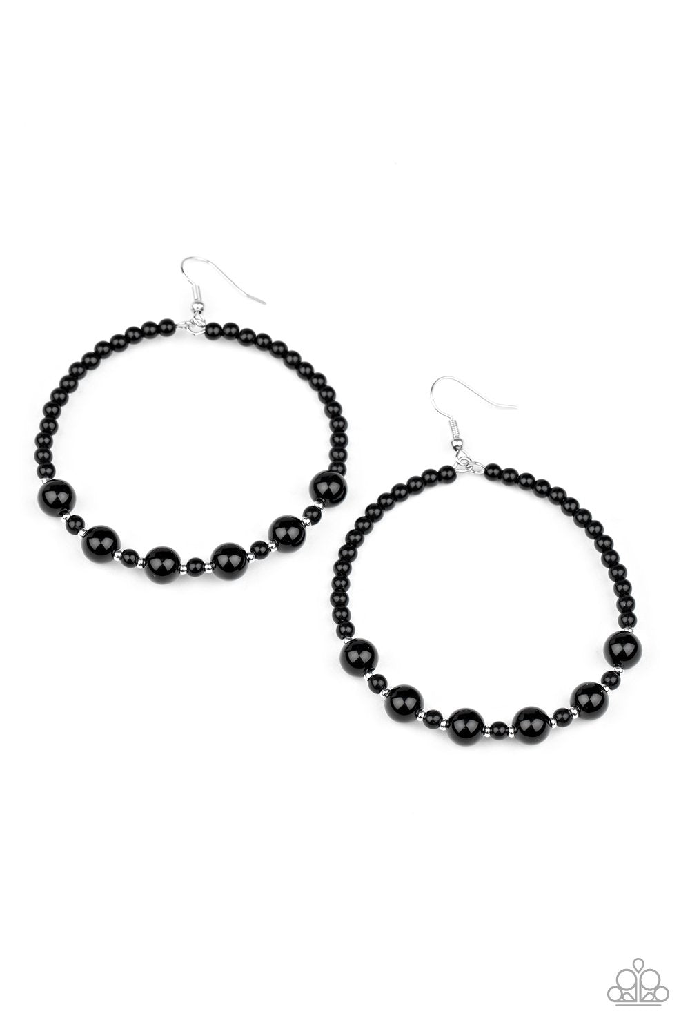 Boss Posh Black Beaded Hoop Earrings - Paparazzi Accessories- lightbox - CarasShop.com - Paparazzi Jewelry by Cara Jewels