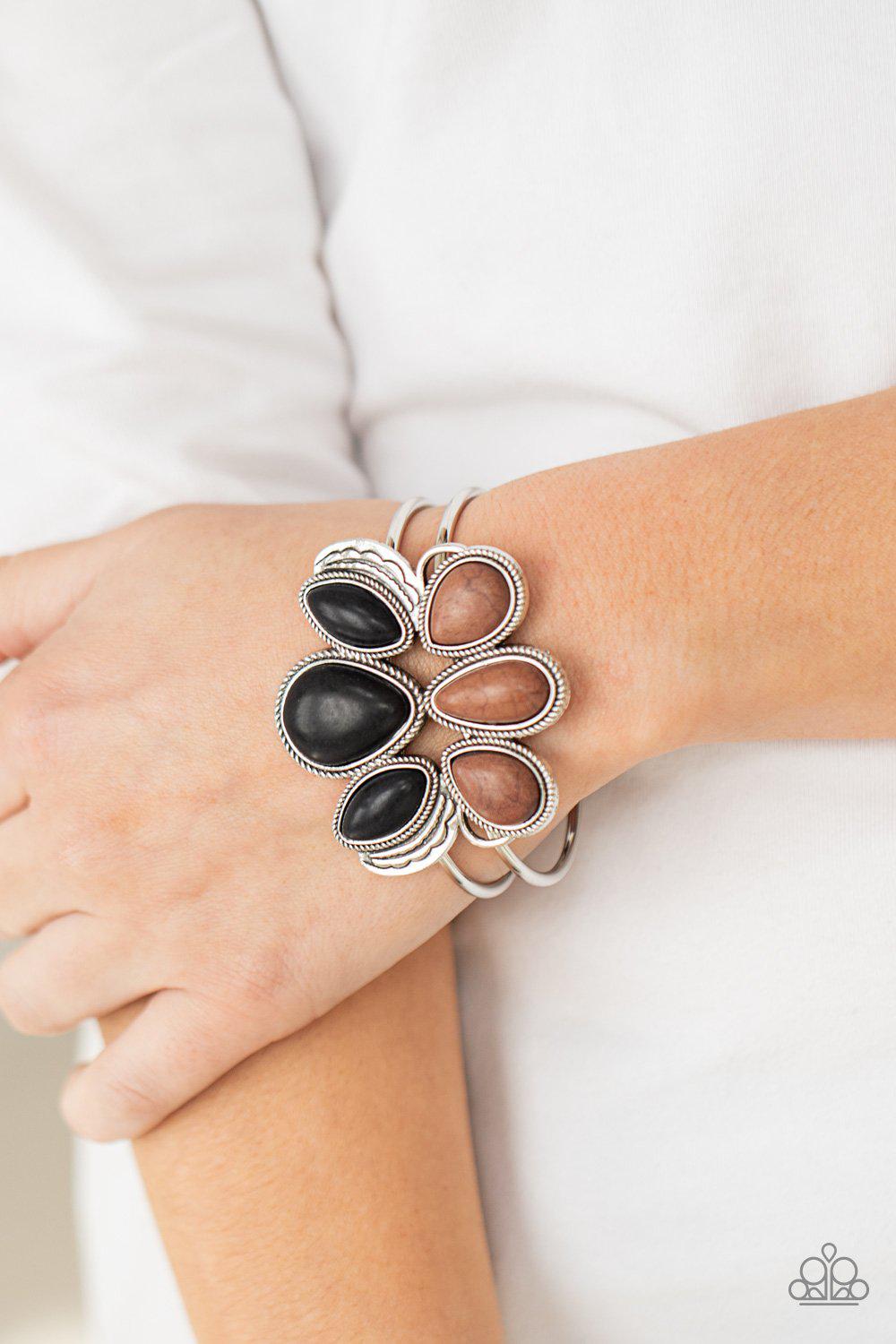 Botanical Badlands Multi Black and Brown Stone Hinged Cuff Bracelet - Paparazzi Accessories- on model - CarasShop.com - Paparazzi Jewelry by Cara Jewels