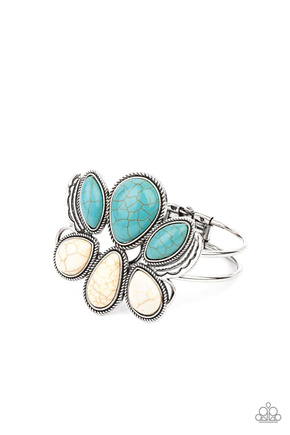 Botanical Badlands White and Turquoise Blue Stone Bracelet - Paparazzi Accessories- lightbox - CarasShop.com - Paparazzi Jewelry by Cara Jewels