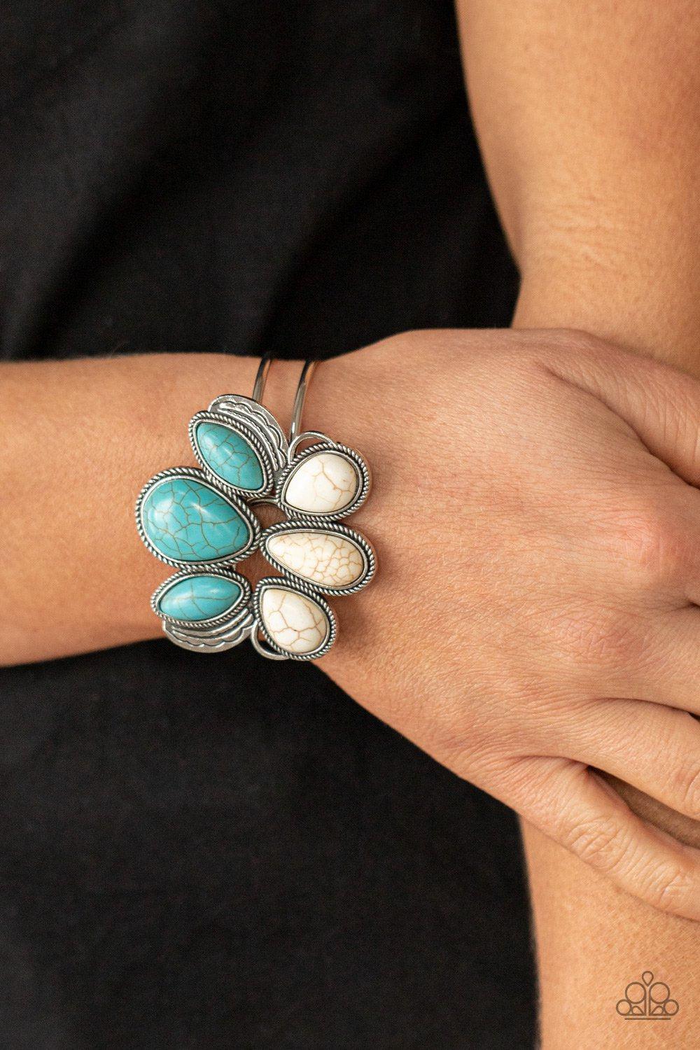 Botanical Badlands White and Turquoise Blue Stone Bracelet - Paparazzi Accessories- on model - CarasShop.com - Paparazzi Jewelry by Cara Jewels